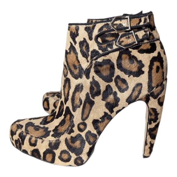 SAM EDELMAN Kit Leopard Print Calf Fur Ankle Boot Size 7.5M - Picture 2 of 9